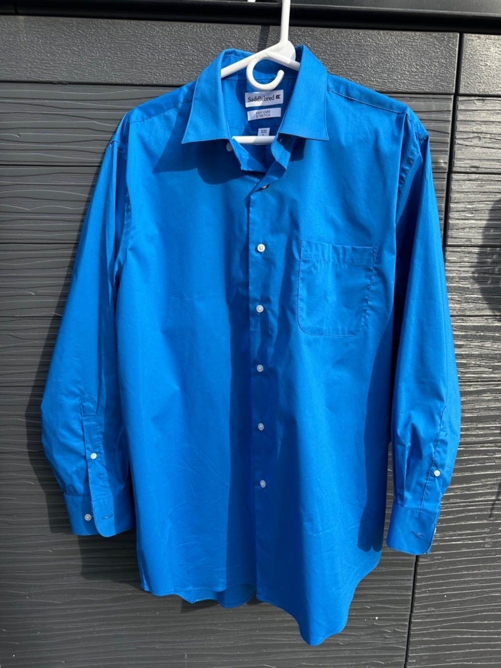 Saddlebred Blue Dress Shirt Easy Care Stretch Button Down Large